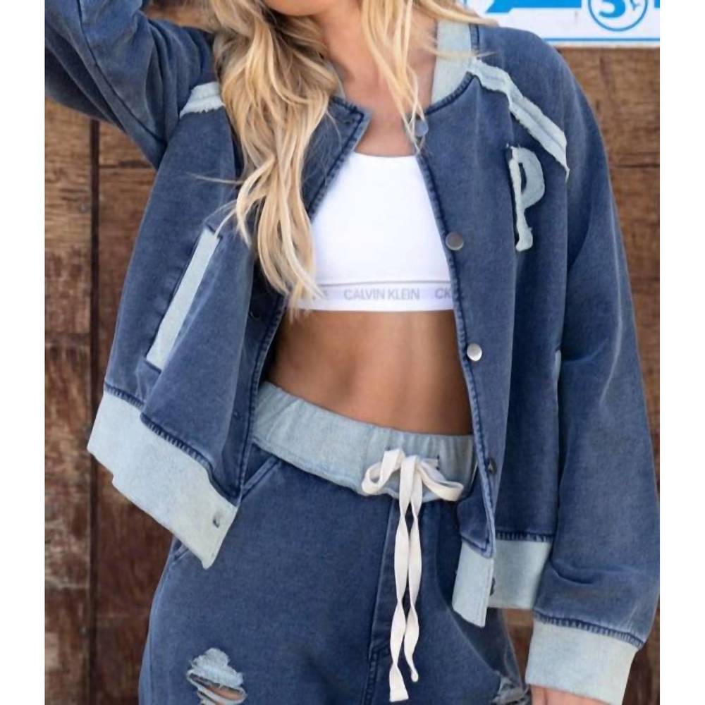 NEW POL french terry baseball jacket in indigo